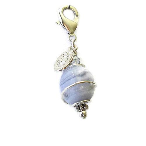 Blue Lace Agate Healing Dog Collar Charm Pawmulet
